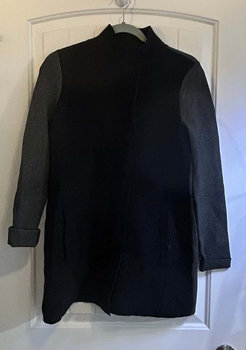 Ann Taylor Two-Tone Wool Blend Zip-Up Sweater Coat Jacket Charcoal Black XS